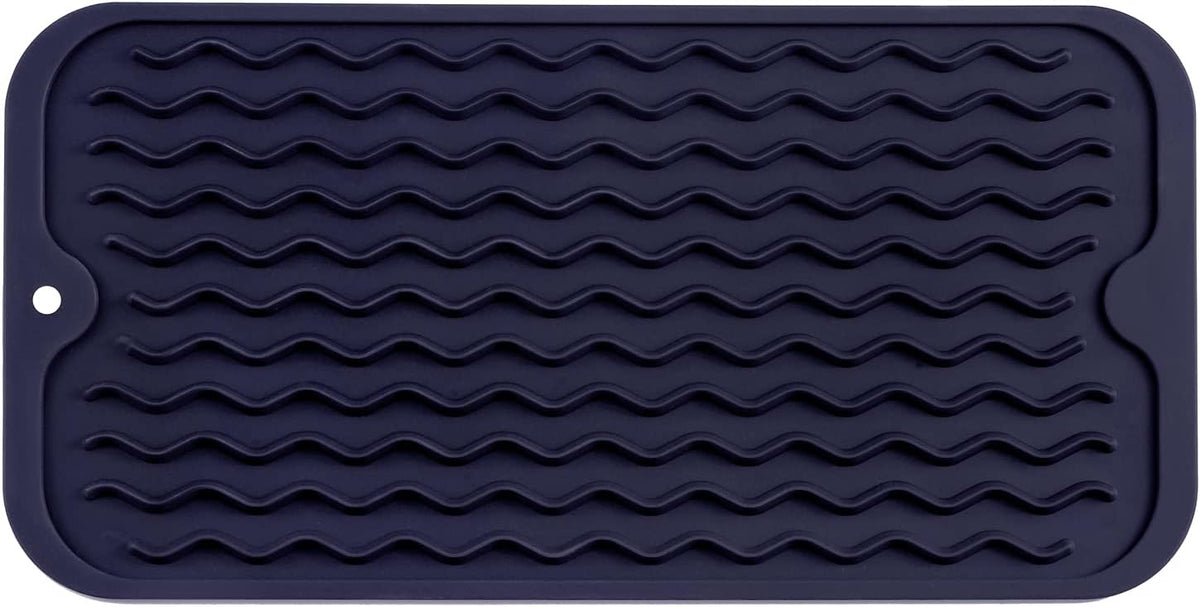 Silicone Dish Drying Mat for Multiple Usage,Easy clean,Eco-friendly,Heat-resistant Silicone Mat for Kitchen Counter or Sink,Refrigerator or Drawer Liner Navy Blue S 12 inches x 6 inches