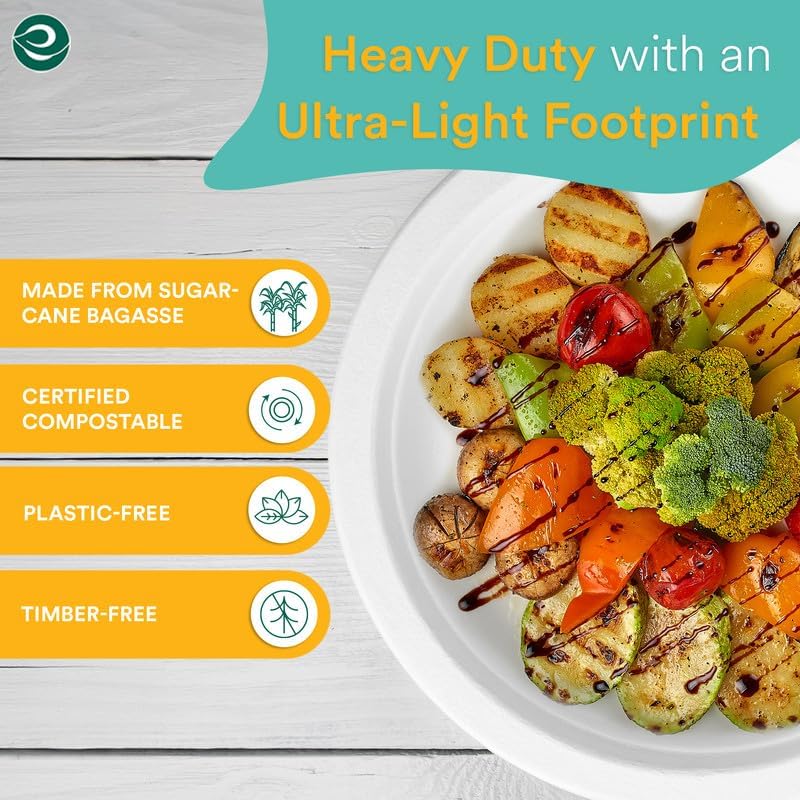 ECO SOUL Pearl White 10 Inch [100-Pack] Paper Plates | 100% Compostable Disposable Bagasse I Heavy-Duty Eco-Friendly Dinner Plates I Biodegradable Sugarcane Eco Plates | Microwavable