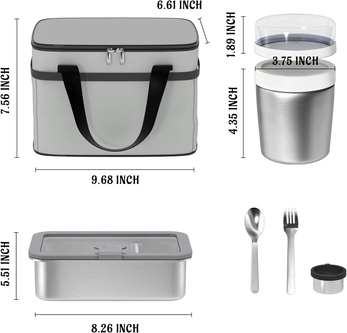 Stainless Steel Bento Box Set for Adult - 42oz Leak-Proof Lunch Box Containers with Thermo, Insulated Bag for Work Travel Dining Out