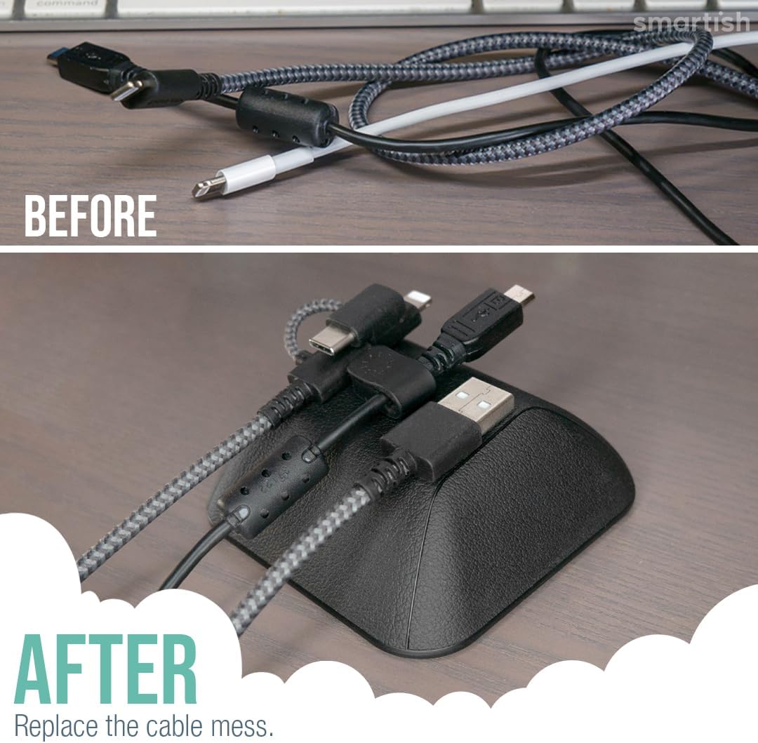 Smartish® Magnetic Cord Holder - Cable Wrangler Organizer with Magnet Clips for Charger Management on Desktop, Nightstand, or Side Table for All Cables, USB-C, Lightning Cables - Black Tie Affair