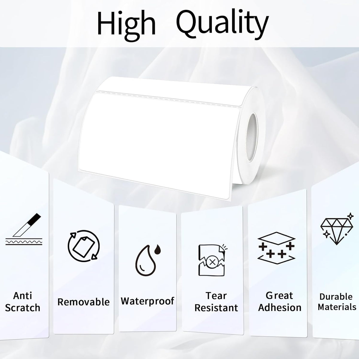 White Thermal Labels 2x4 Inch, Direct Thermal Stickers Label, Self-Adhesive Thermals Printer Sticker Labels, Water & Oil Resistant & Anti-Scratch, Perforation Line Design- 200Pcs