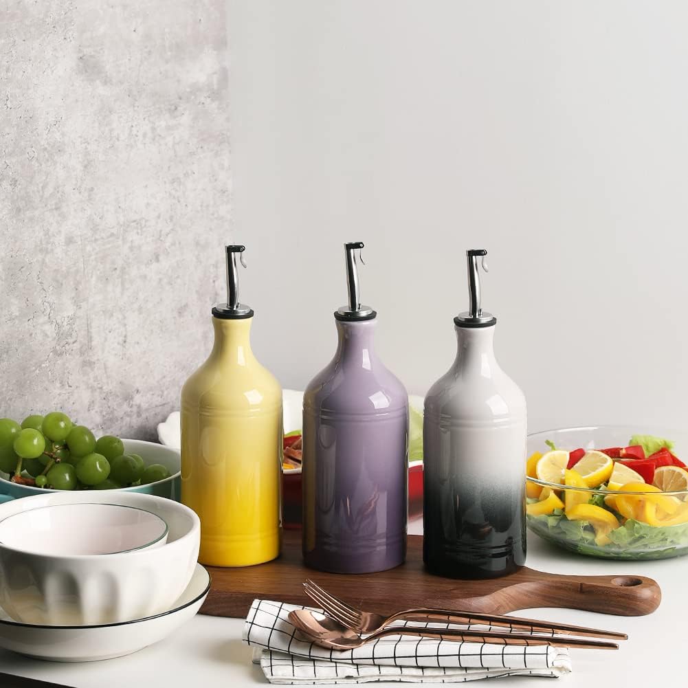 Sweejar Ceramic Olive Oil Dispenser Bottle, Opaque Oil Cruet Protects Oil to Reduce Oxidation, Suitable for Oil, Vinegar, Coffee Syrups & Other Liquids, Pack of 1, 15.5 Fl Oz (Gradient Yellow)