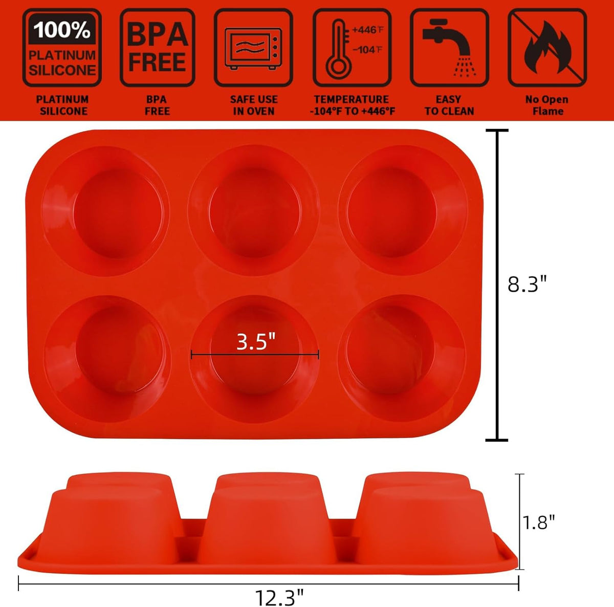 Jumbo Muffin Pan, 3.5 Inch Large Muffin Pan 6 Cup Silicone Jumbo Cupcake Tin for Baking Food Grade Silicone Non Stick