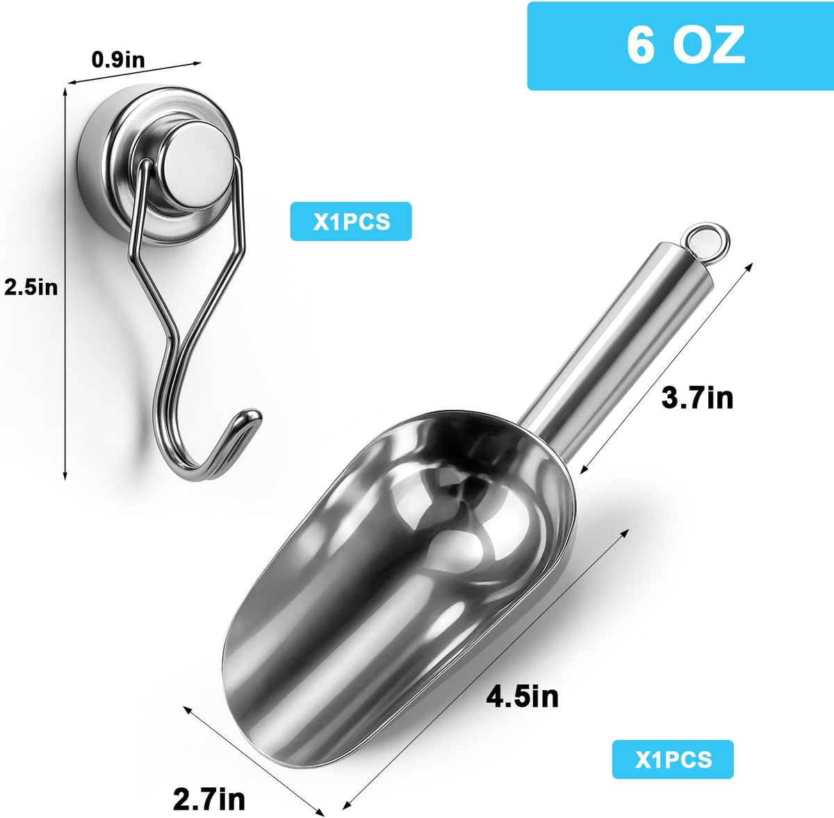 Stainless Steel Ice Scoop for Freezer with Magnetic Hook - Ice Scoop for GE Profile Opal 2.0 Nugget Ice Maker, for Kitchen Bar Party Accessories (6OZ)