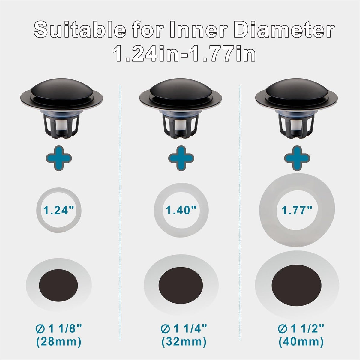 Bathroom Sink Drain Stopper,Welsan Universal Pop Up Drain Strainer with Hair Catcher for 1 1/8"-1 1/2" Drain Hole,Anti-Clogging Filter Matte Black