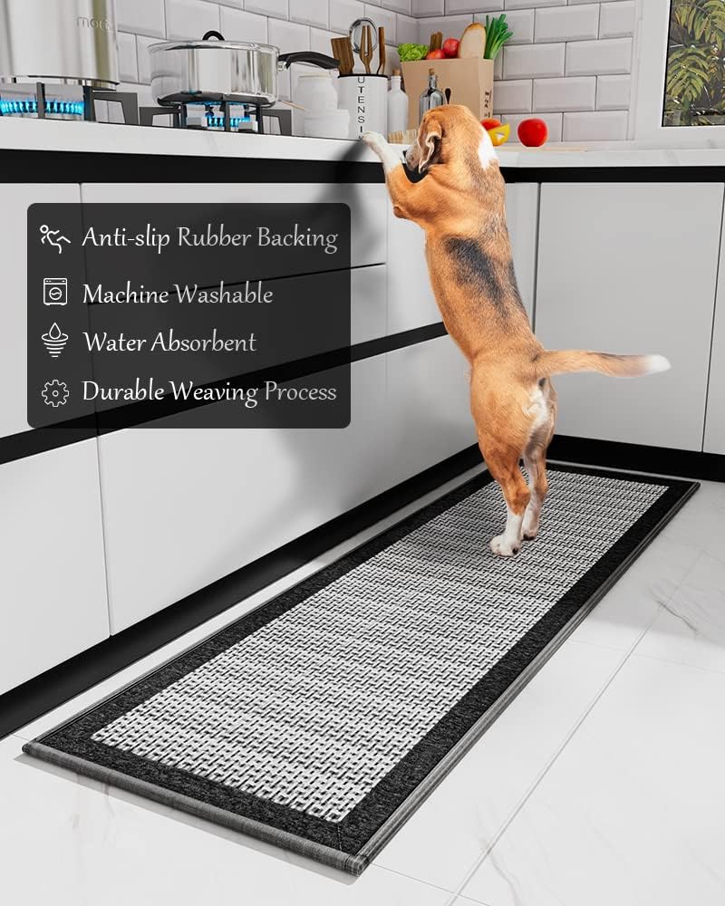 PADOOR Kitchen Mats for Floor, Kitchen Rugs Non Slip Washable, Rubber Backed Kitchen Runner Super Absorbent Kitchen Floor Mat Sink Rug, 25”x59” Black
