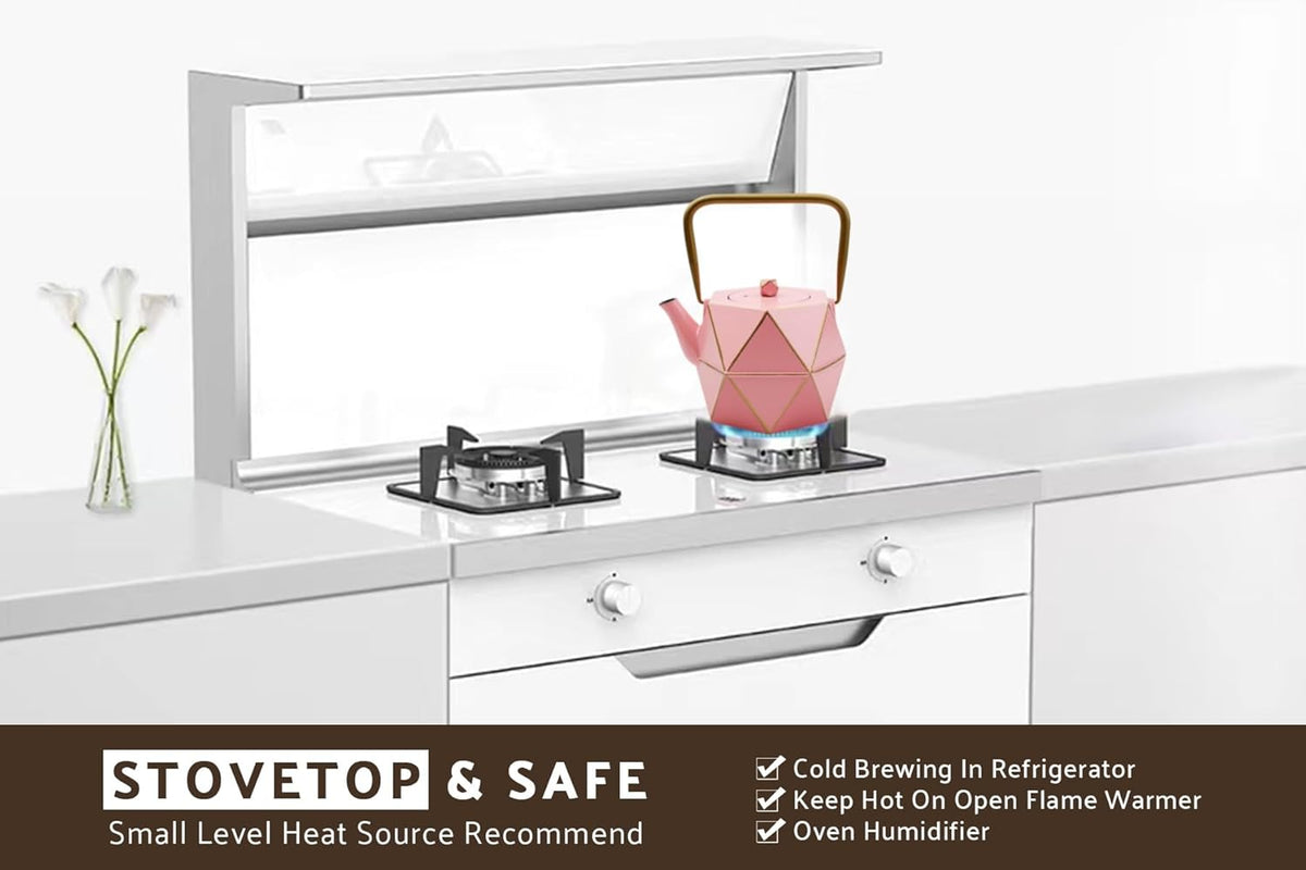 Toptier Cast Iron Teapot, Stovetop Safe Japanese Cast Iron Tea Kettle, Diamond Design Tea Pot with Removable Infuser for Loose Tea, 40 Ounce (1200 ml), Pink