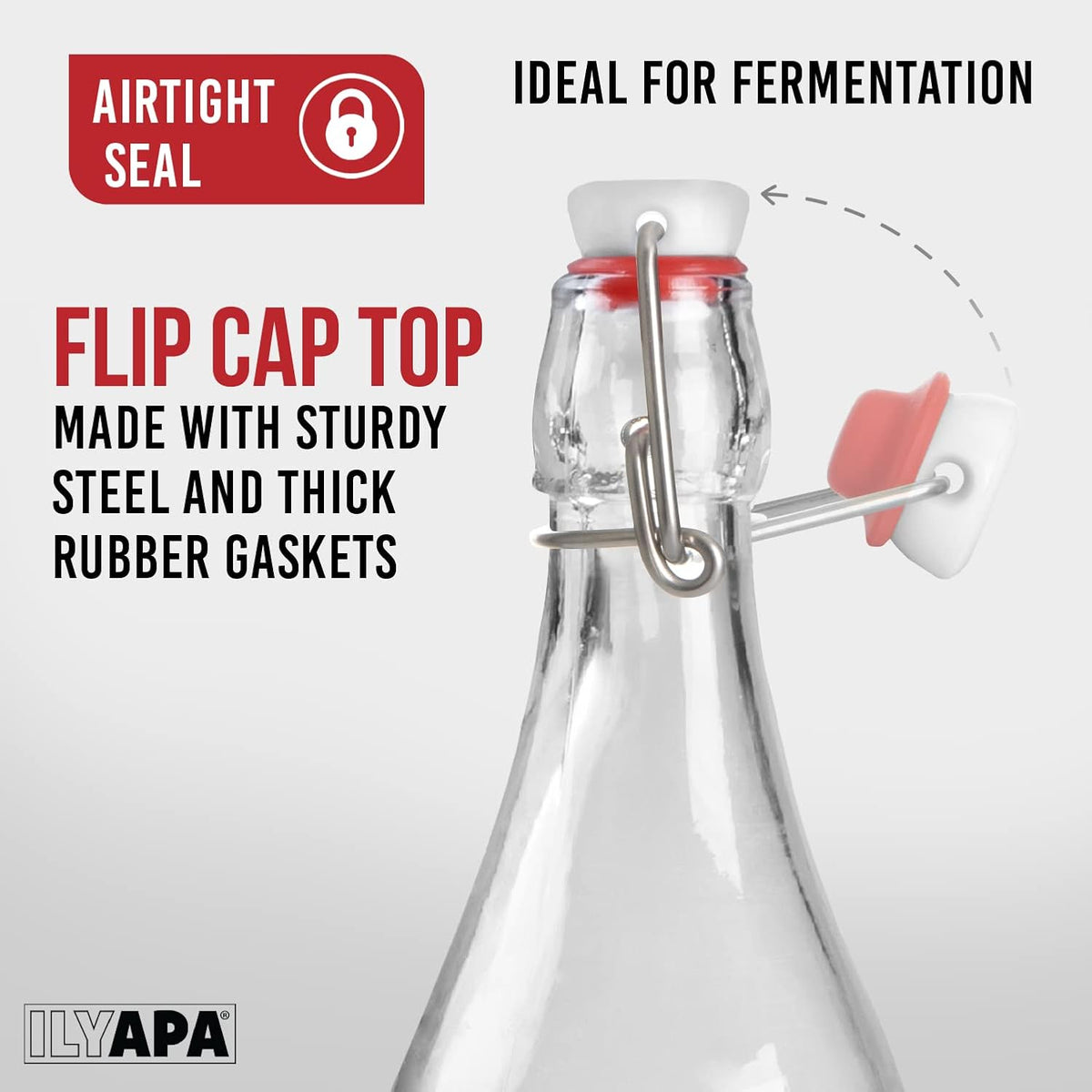 Ilyapa 16 oz Clear Flip Top Glass Beer Bottles for Home Brewing, Set of 12 Heavy Duty Glasses