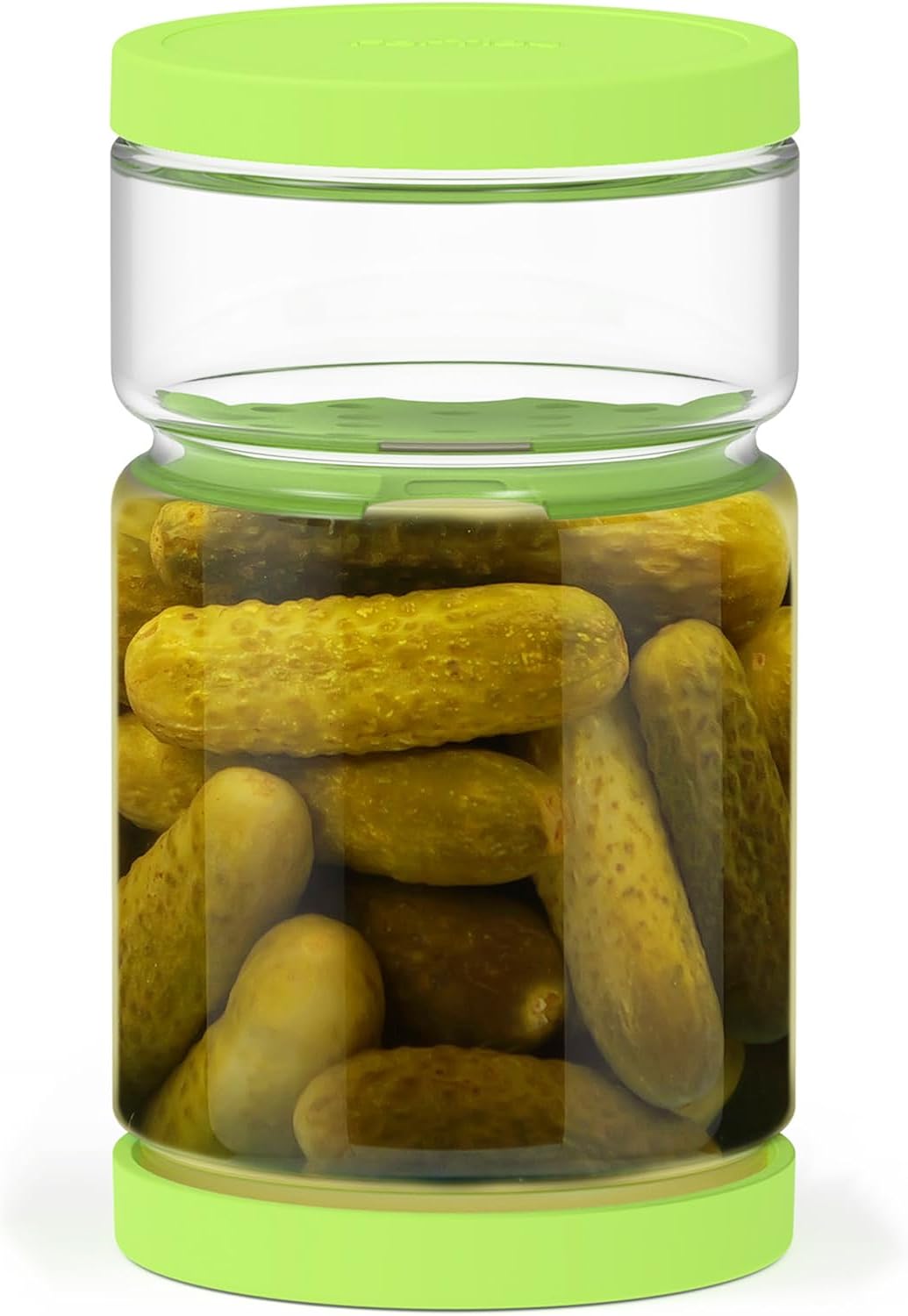 Glass Pickle Jar with Strainer Flip for Pickle Lover - 45 oz Leakproof Airtight Juice Separator for Olive, Gherkin or Chilli, BPA Free, Dishwasher and Refrigerator Safe (Green, 45 oz*1 pack)
