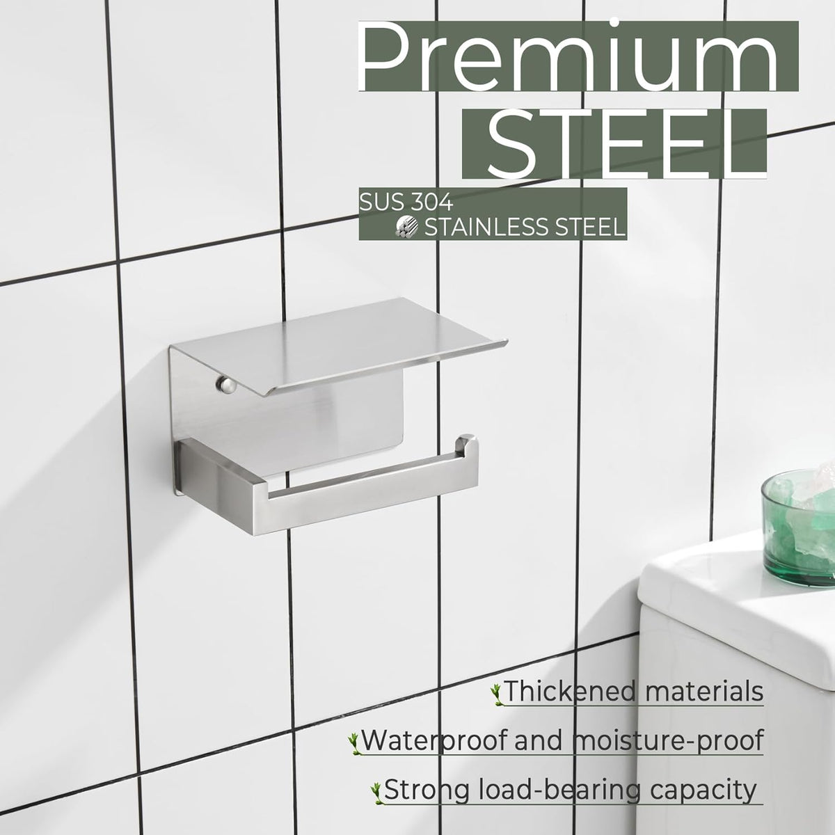 KOKOSIRI Toilet Paper Roll Holder Brushed Nickel Toilet Paper Holder with Shelf Stainless Steel Bathroom Dispenser Wall Mounted, B2010BR