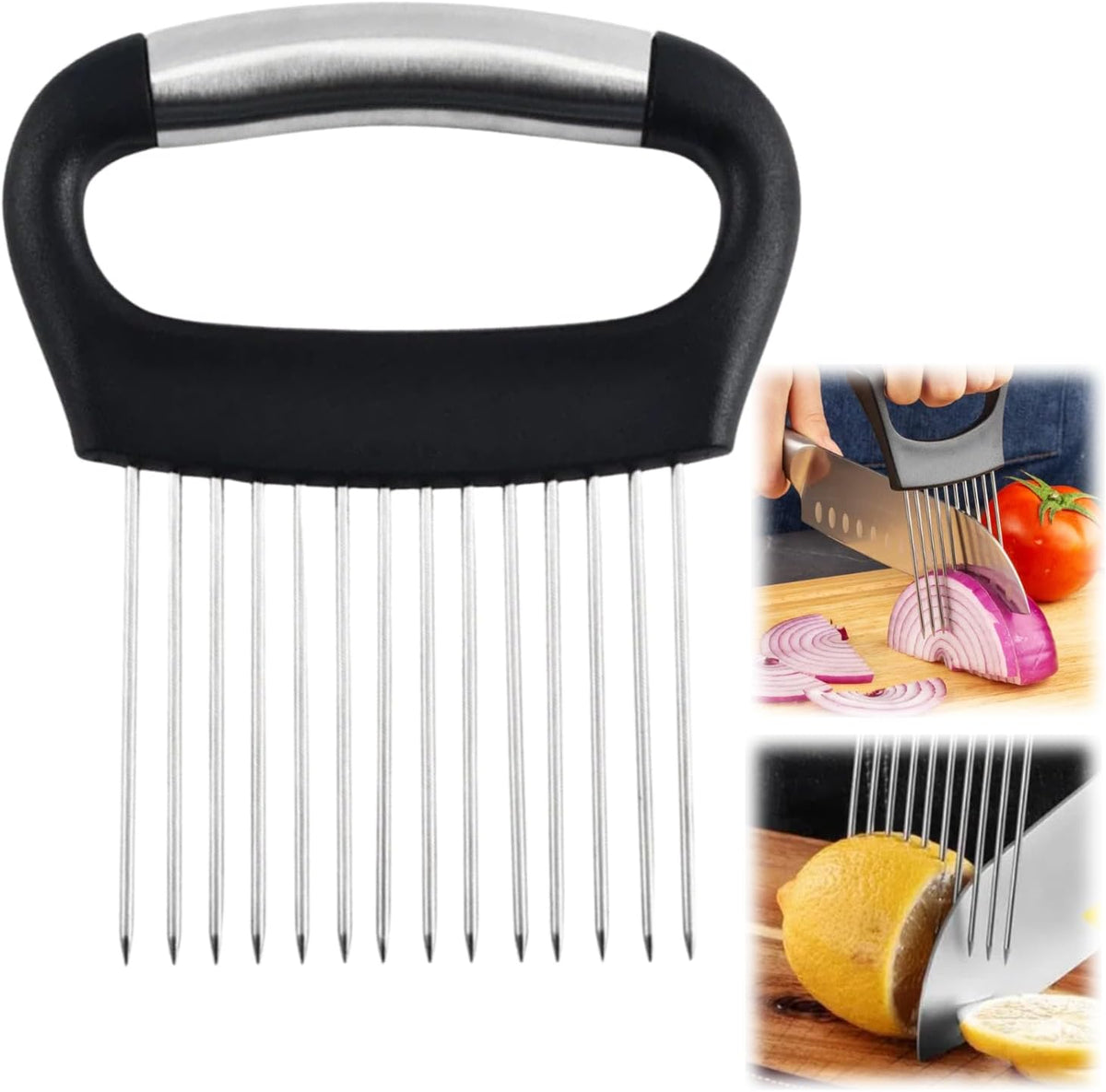 Ultra Onion Slice Holder - Stainless Steel Holder for Slicing Meat, Onion, Potato, Tomato - Kitchen Gadget (1 Pack)