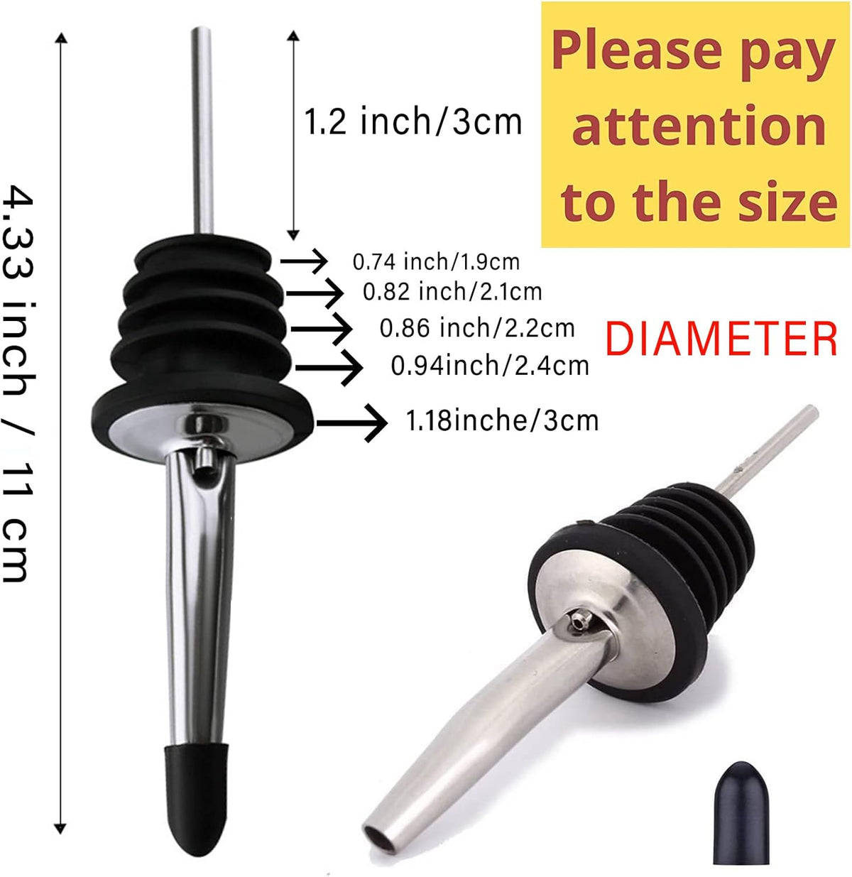 LanMa Olive Oil Spout Pourer, 2PCS Stainless Steel Liquor Bottle Pourers Spouts with Rubber Dust Caps