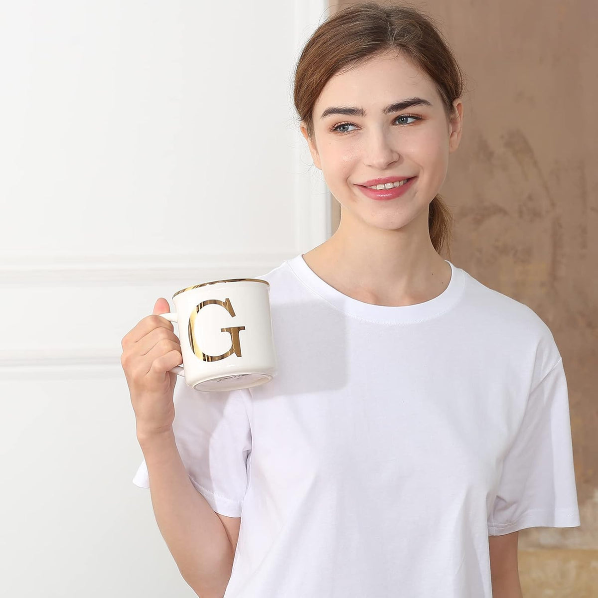Miicol Ceramic Coffee Mug 16 oz, Monogram Coffee Cup, Golden Initial Tea Mug, Personalized Tea Cup, Unique Gift, Large Mug for Home, Office, Letter T