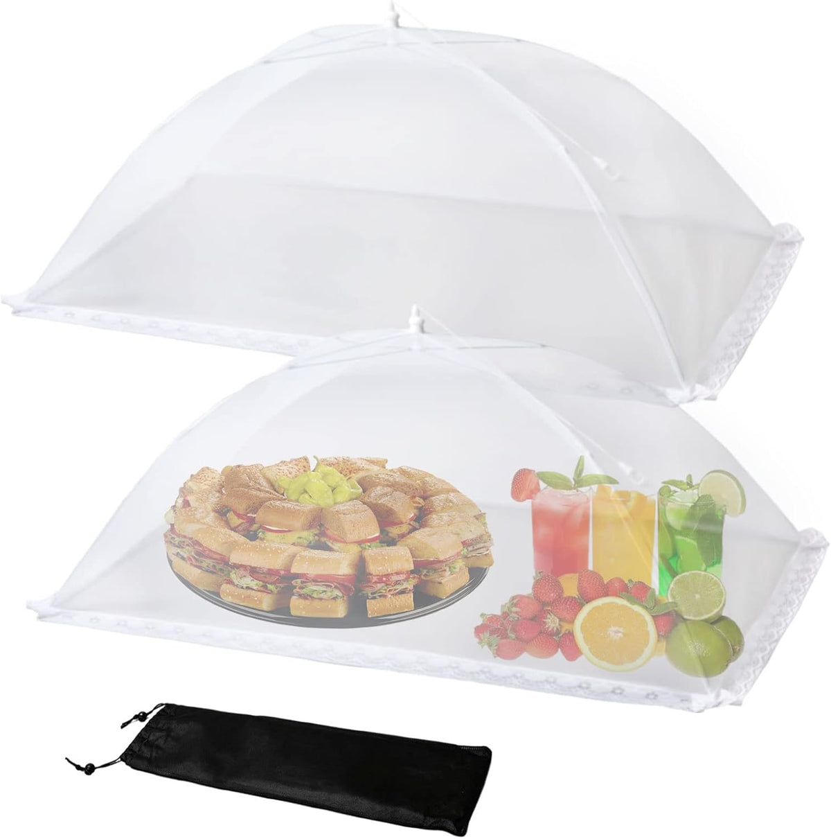 Food Covers Food Tent for Outside Mesh to Keep Bugs away, 2 Extra Large Size (40” x 24”) Reusable Collapsible Food Nets including Carry Bag,Ideal for Picnic Party BBQ Wedding Fruit