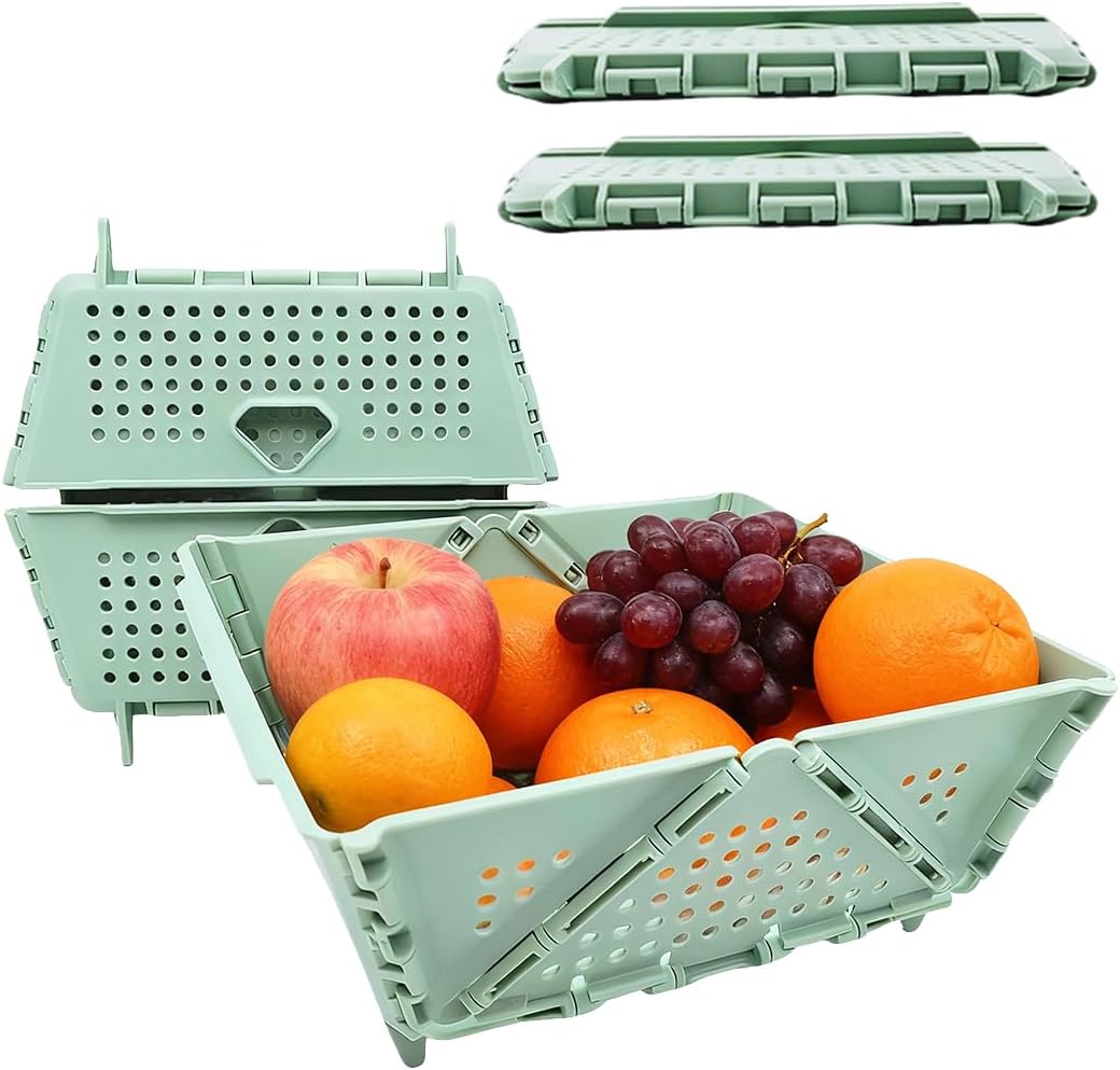 2 Pcs Collapsible Colanders Foldable Strainers - Kitchen & Camping Basket for Fruits, Pasta, Vegetables, Berries - Space Saving, Stackable Storage, Picnic Essentials