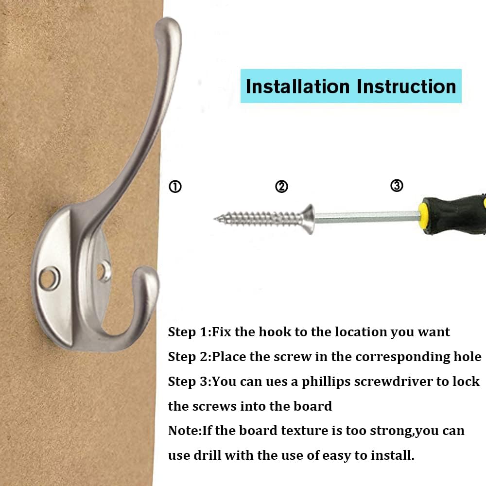 IBosins 30 Pack Heavy Duty Dual Coat Hooks Wall Mounted with 60 Screws Retro Double Hooks Utility Silvery Hooks for Coat, Scarf, Bag, Towel, Key, Cap, Cup, Hat