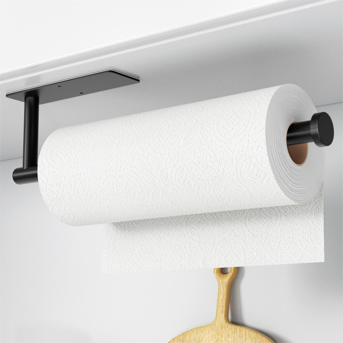 Paper Towel Holder - Self-Adhesive or Drilling, Matte Black Wall Mounted Rack - SUS304 Stainless Steel Kitchen Roll Holder Under Cabinet (2 Pack)