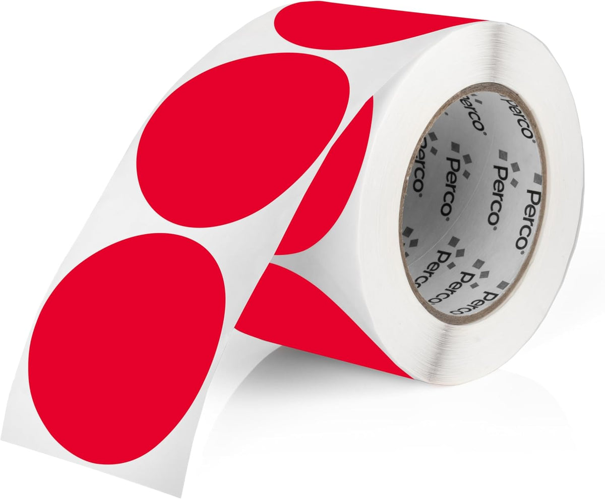 Perco Red 3-Inch Round Circle Dot Sticker Labels with Easy Peel Perforation - 500 Labels per Roll - Strong Adhesion, Vibrant Colors for Organizing, Crafting & More - Made in USA