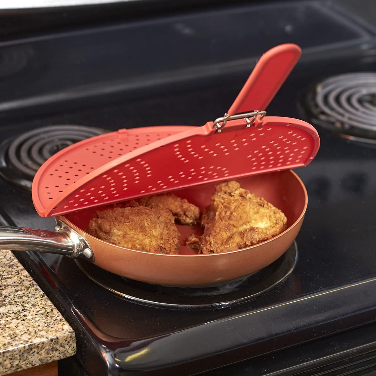 Splatter Screen for Frying Pan Foldable Grease Splatter Guard Silicone Splatter Shields Multifunction Oil Screen for Skillet with Folding Handle Bacon Splatter Screen Strainer