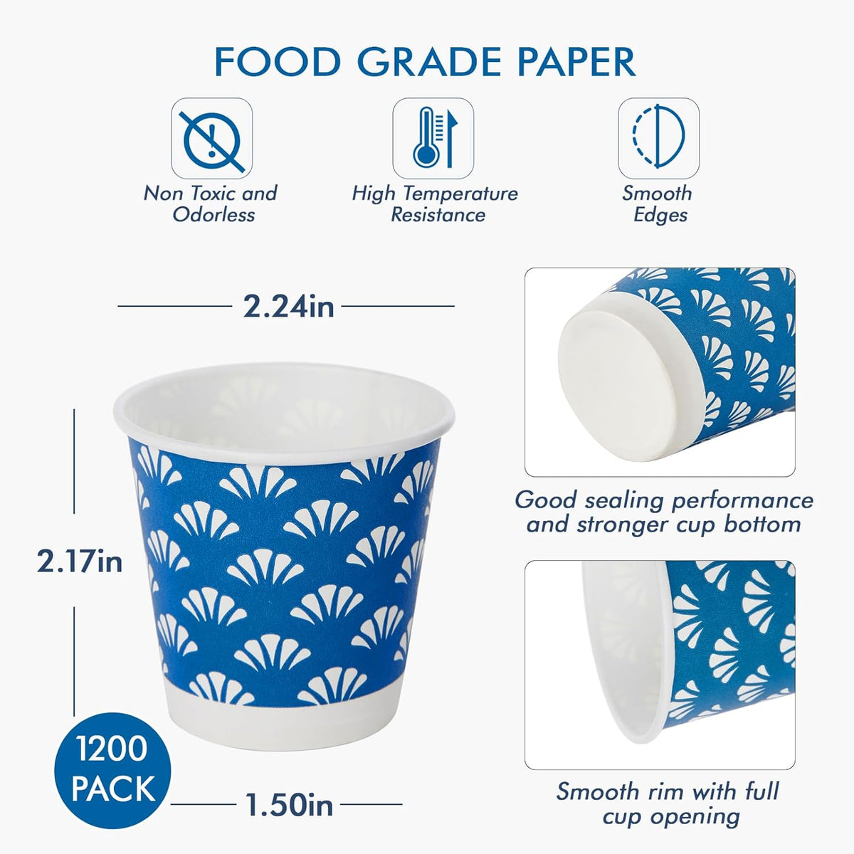 JollyPack 1200 Pack 3 oz Disposable Bathroom Paper Cups, Small Mouthwash Cups in Orange, Blue, and Green, Great for Candy, Biscuits, Bathroom Use, Parties, Picnics, and Travel