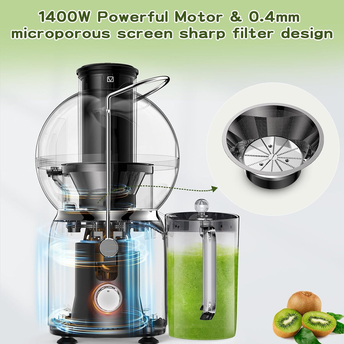 Juicer Maker,Vospeed Juicer Machines,750W juicer machines vegetable and fruit,With 3.5-Inch Wide-Mouth Feed Chute,Juice Extraction at Constant Temperature,With 1.2L Cup, BPA-Free,Easy to Clean (Black)