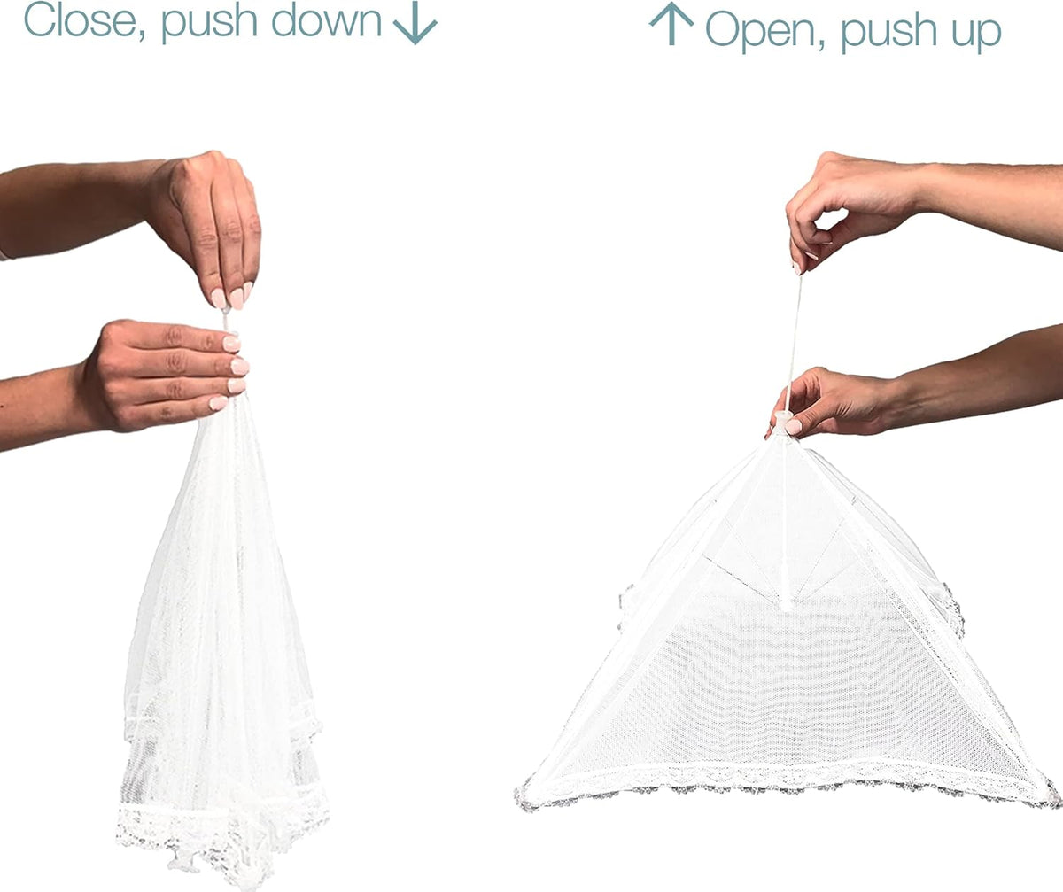Simply Genius Pop-Up Mesh Food Cover Tent - 17 x 17 in, White, 3-Pack, Compact - Camping Essentials & Picnic Food Covers - Outdoor Party Essentials