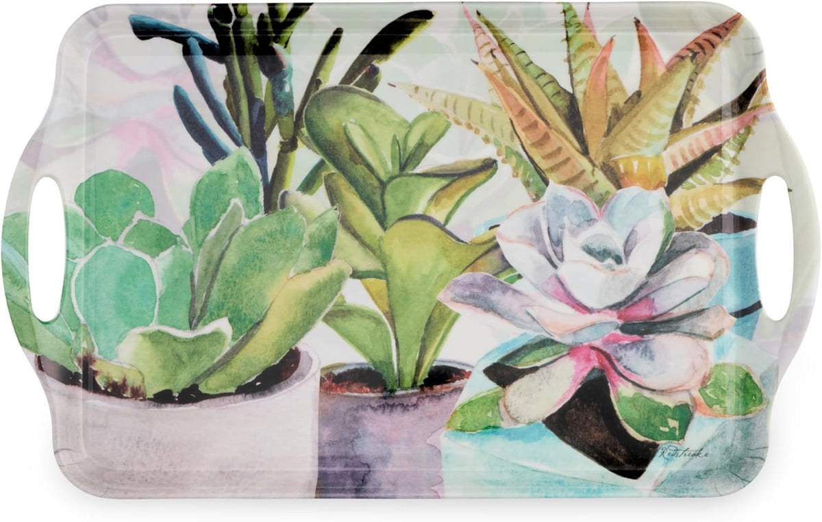 Pimpernel Succulents Large Handled Tray - 18.9" x 11.6" Melamine Serveware with Botanical Design - Dishwasher-Safe Decorative Breakfast & Coffee Tray for Hosting & Everyday Use