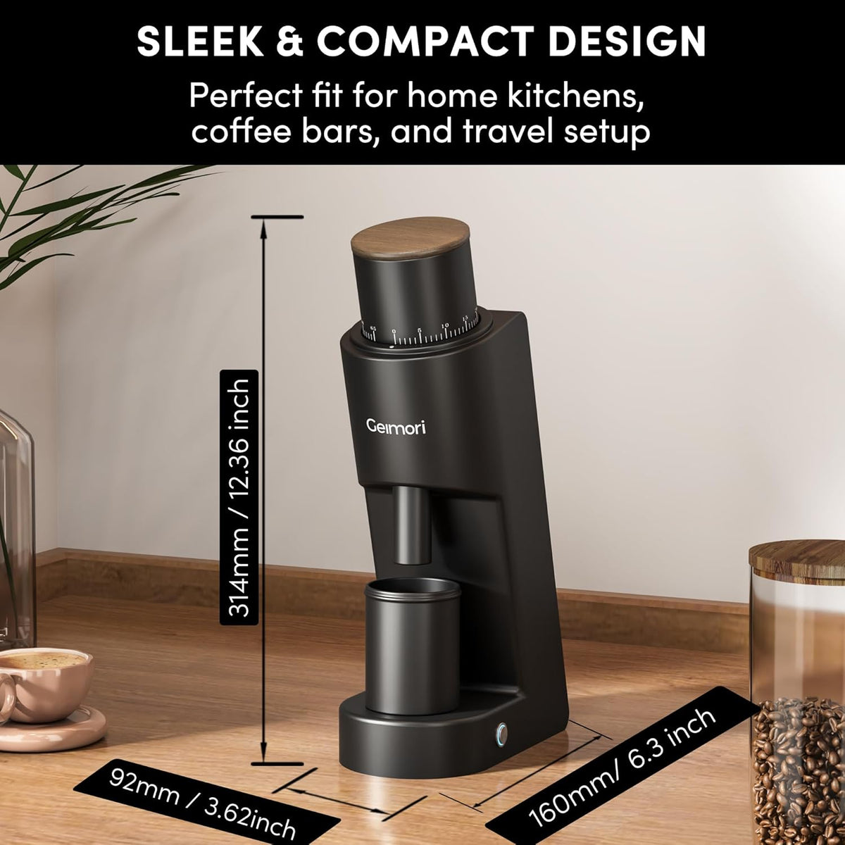 Burr Coffee Grinder,Wirsh Electric Single Dose Coffee Grinder Geimori GU38 with 38mm 6-Core Conical Burr,Stepless Adjustment for Drip,French Press,Cold Grind Settings from Fine to Coarse