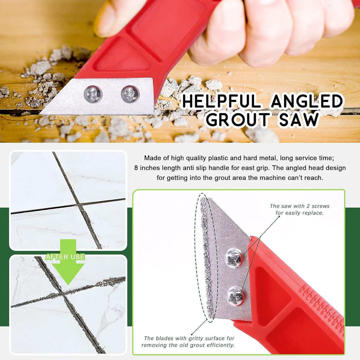 Keadic 22 Pcs Grout Removal Tool Set Contains Grout Saw Knife, Grouts Hand Saw with 8'' Diamond Surface Blades, Tile Joint Cleaning Brush, Caulking Edge Tool Grout Cleaner for Joints Seams Corner