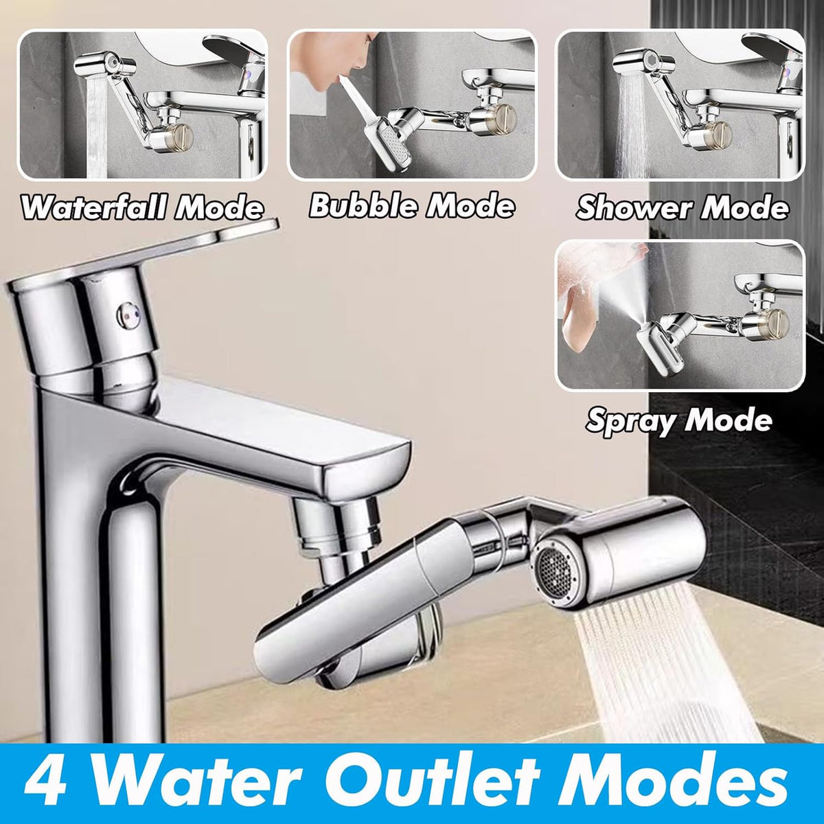 1080° Swivel Faucet Extender - Filter Sink Aerator, 4 Mode Splash Water Filter Extension, Universal Robotic Arm -Wash Hand/Hair/Face