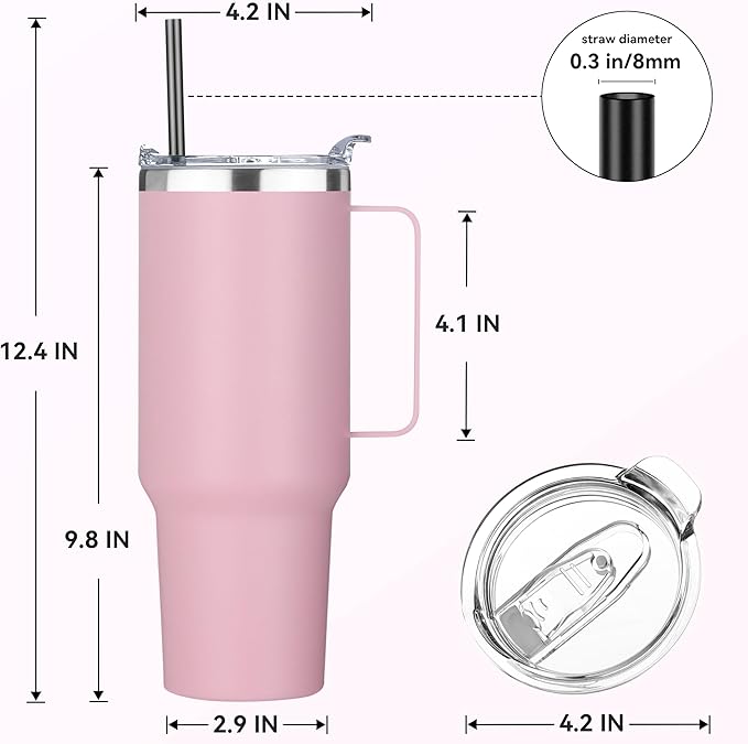 HASLE OUTFITTERS 40 oz Stainless Steel Tumbler with Handle, Vacuum Insulated Tumblers Bulk, Reusable Double Wall Travel Coffee Mug, Durable Powder Coated Water Bottle(Pink, 1)