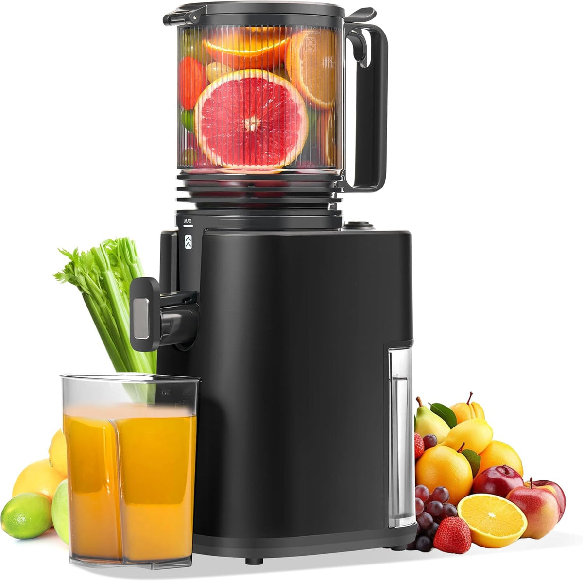 Cold Press Juicer, 5.4" Wide Feed Chute Juicer Machines for Vegetable and Fruit, Slow Masticating Juicer with AC Moter, Easy to Clean, AC-Black