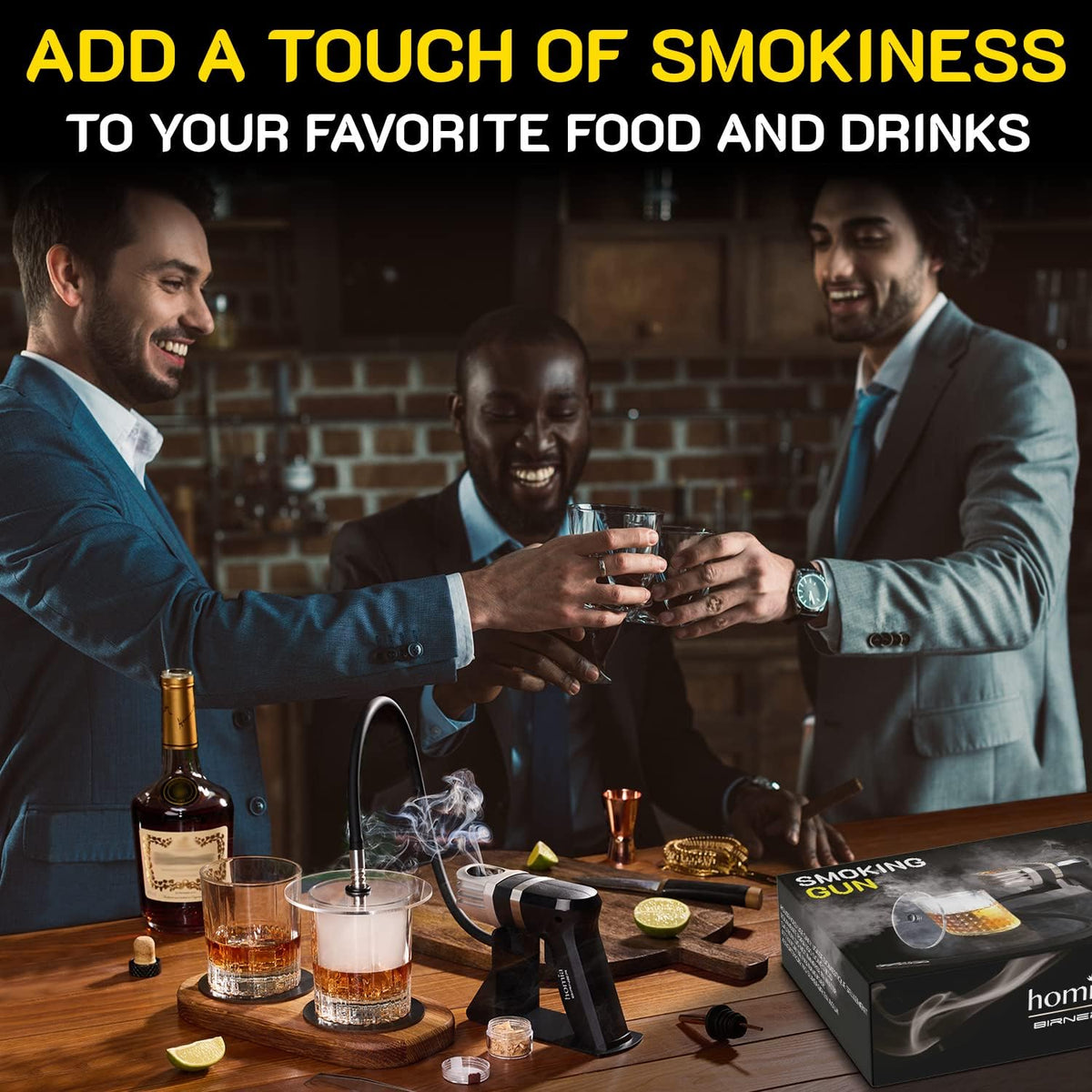 Cocktail Smoker Kit - Whiskey Smoker Kit - Smoke Infuser Birner PRO - Starter Kit, 11 PCS, with Accessories and Wood Chips - Indoor Smoker - Gift for Men