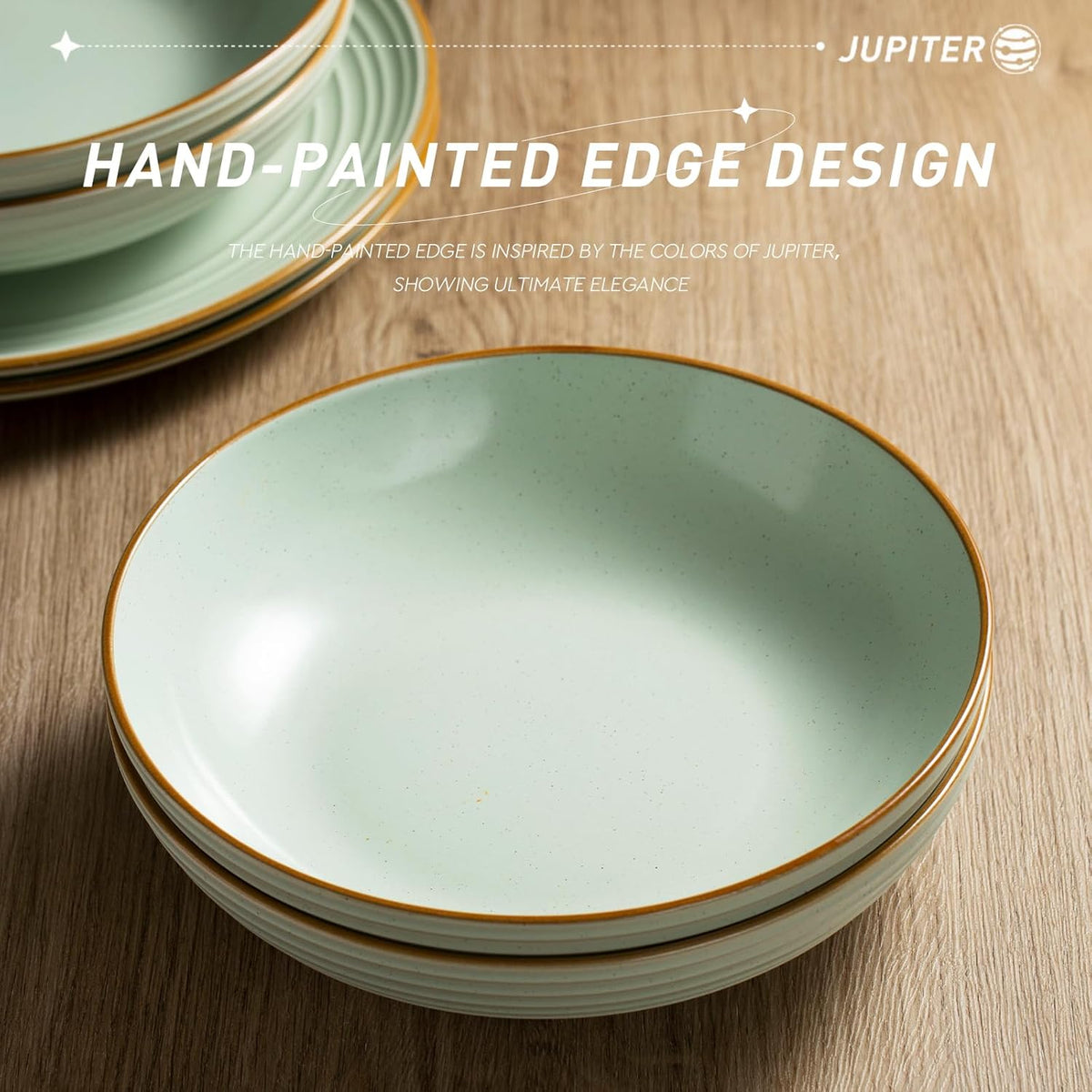 famiware Jupiter Pasta Bowls, 30 OZ Large Salad Bowls Set of 4, Microwave and Dishwasher Safe, Sturdy & Stackable, Serving Bowls for Kitchen, Light Green