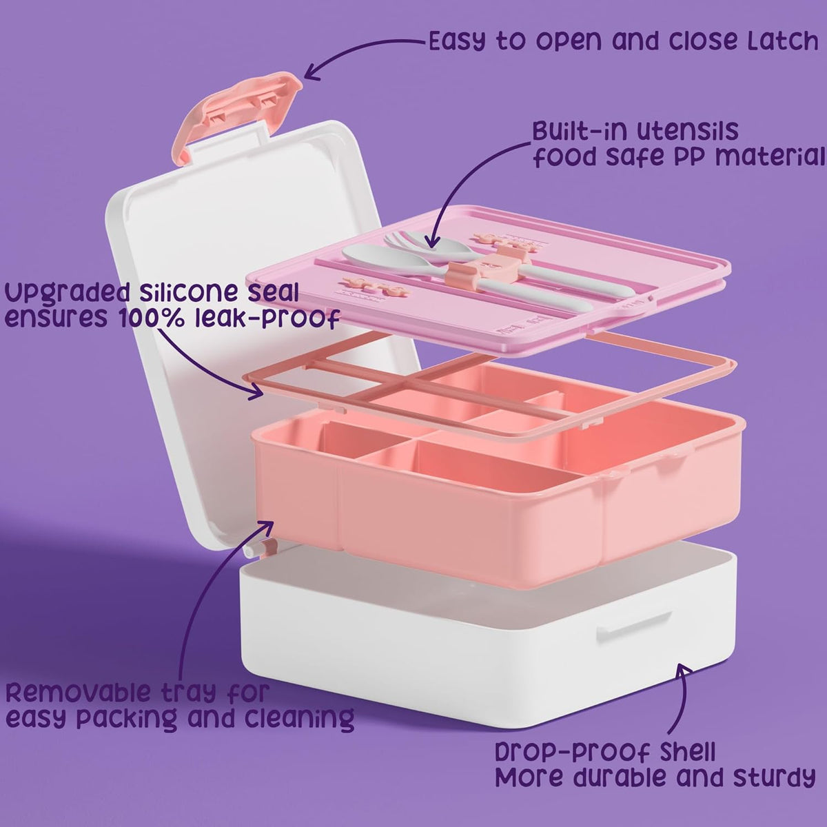 Fimibuke Kids Bento Lunch Box with 4 Compartments, Insulated lunch Bag, Stainless Steel Insulated Water Bottle, Ice Pack & Utensils Set, Birthday Gifts for Ages 3-12 Back to School Toddler Girls Boys