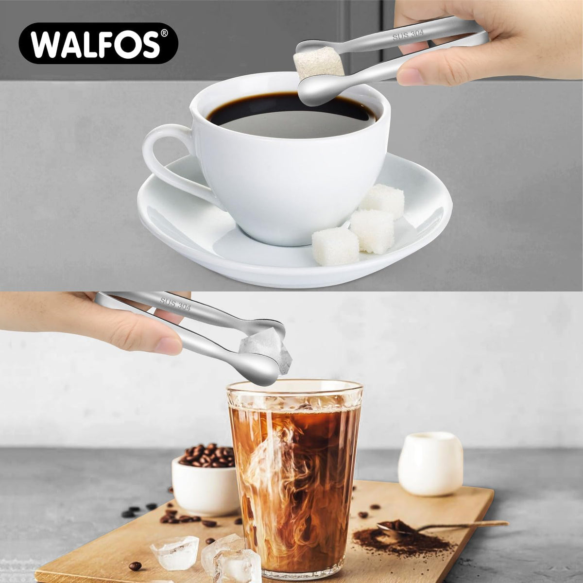 Walfos Mini Tongs for Serving Food, Small Stainless Steel Kitchen Tongs for Appetizers, Sugar, Desserts, Tea Party, Coffee Bar, Set of 12 (Silver)