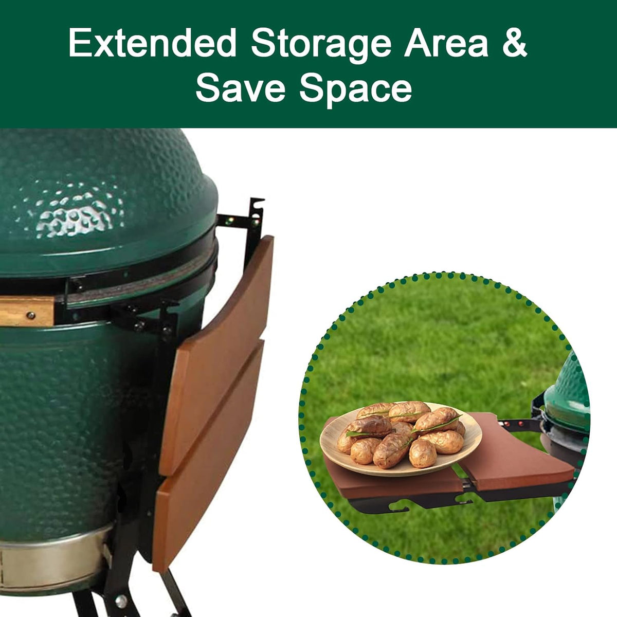Side Shelves Big Green Egg Accessories, Composite 2 Slat Egg Mates for Large Big Green Egg with Folding Side Shelves Replacement Parts Grill & Smoker Accessories