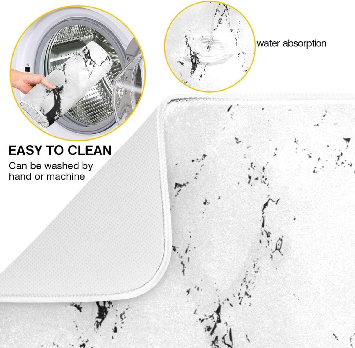 Super Absorbent Dish Drying Mat, Microfiber Fast-Drying Dish Mat, 24" x 18", Kitchen Dish Drying Pad, White Marble