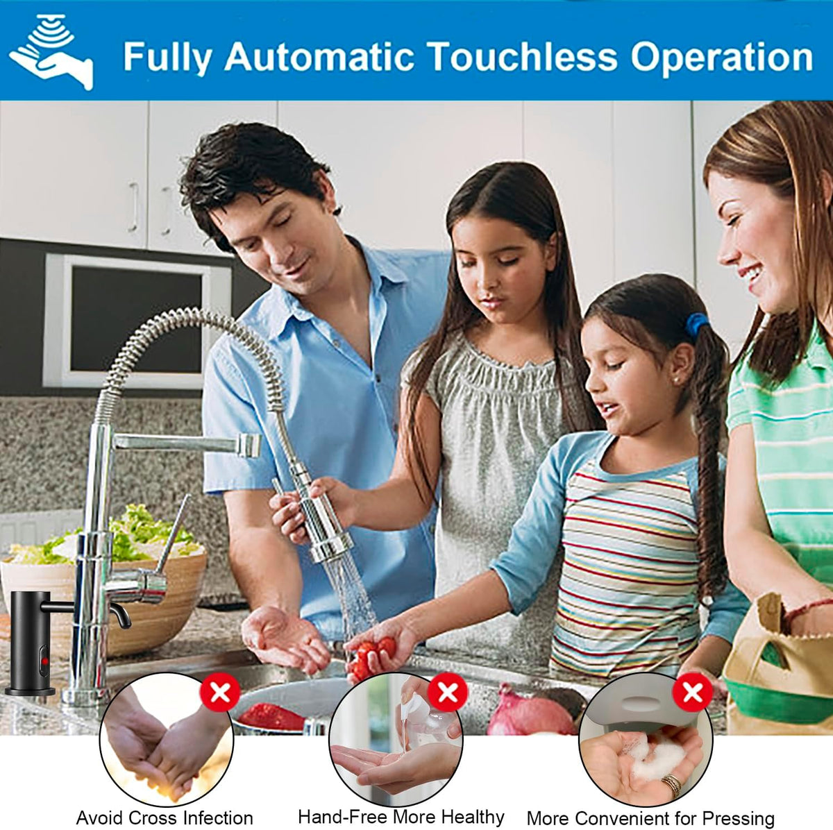 Touchless Automatic Soap Dispenser for Kitchen Bathroom Sink Built in Liquid Commercial Electric Soap Dispenser with Bottle and Pump Matte Black