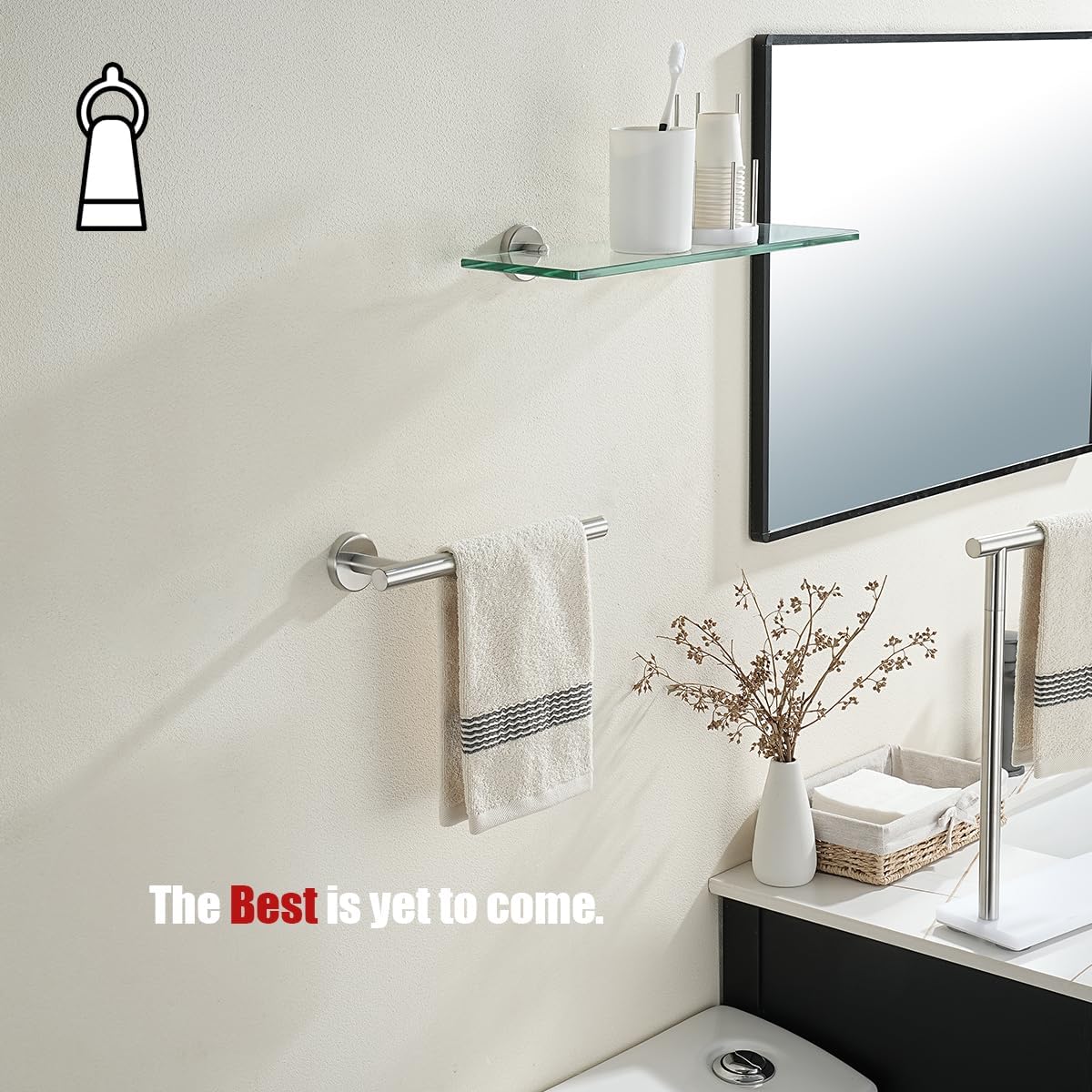 JQK Hand Towel Holder Towel Ring, 10 Inch Thicken 0.8mm 304 Stainless Steel Bathroom Hand Towel Bar, 9 Inch Useable Length Wall Mount Towel Rack Hanger, Brushed Steel, THH110L9-BN