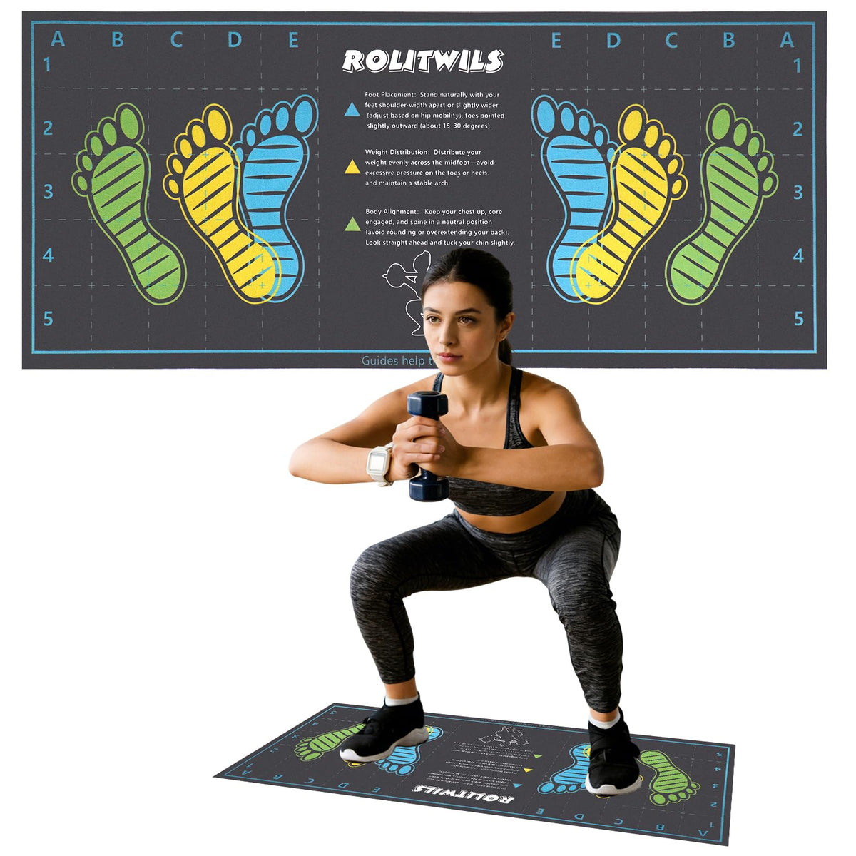 31.5'' X 13.8'' Anti-Slip Squat Mat with Foot Position Guides, Professional-Grade Exercise Mat Perfect for Squats, Leg Training and Lunges, Enhancing Muscle Activation, Versatility and Safety for Home Fitness Enthusiasts