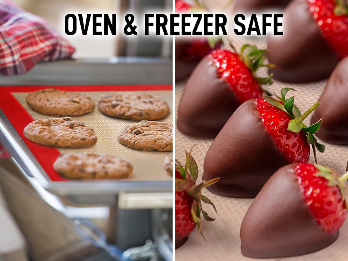 Zulay Kitchen (2 Pack) Silicone Baking Mat Sheet Set - Reusable Baking Mat Nonstick - Half Sheet Baking Mat For Oven - 16.5" x 11.6" (Red)