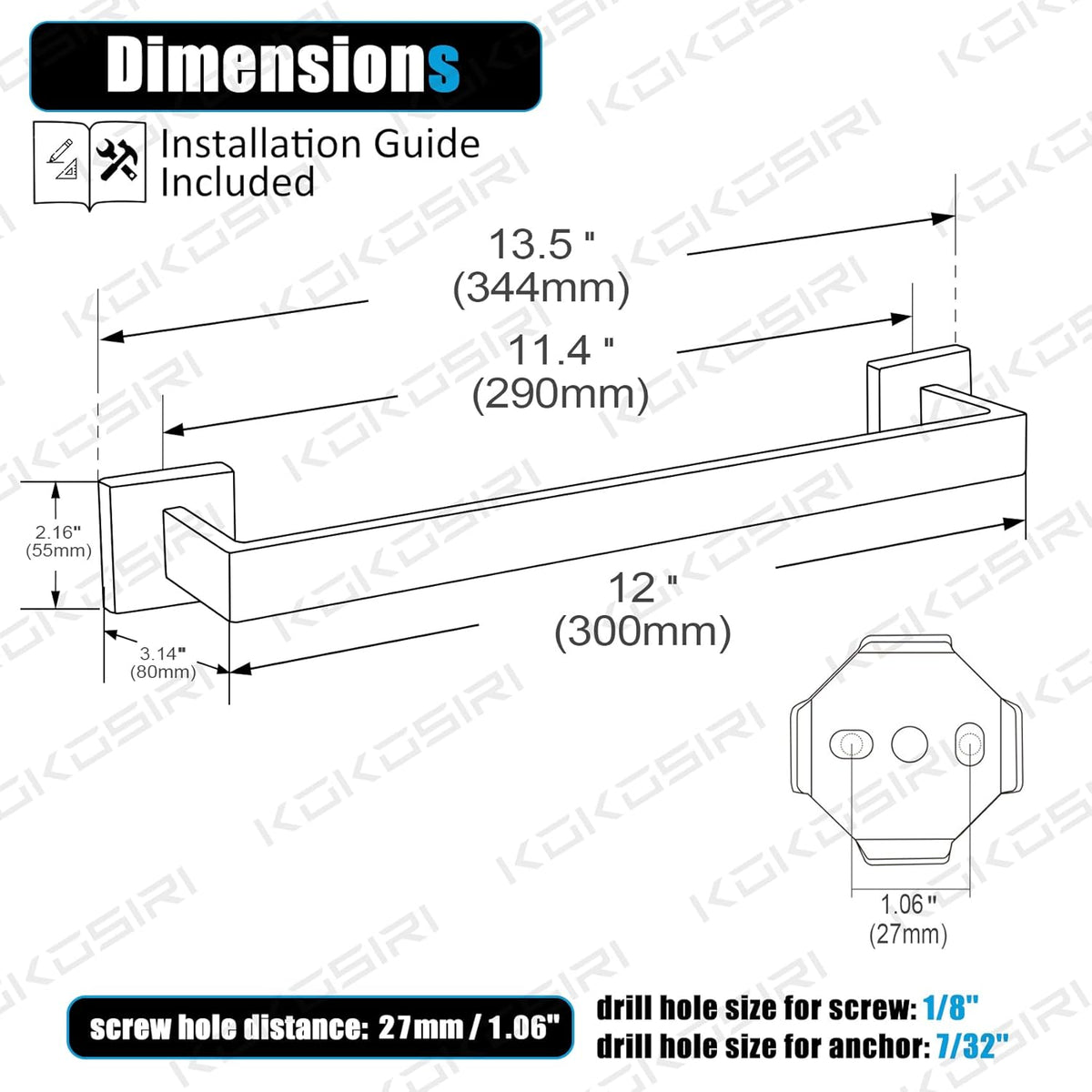 KOKOSIRI 12-Inch Single Towel Bar, Bathroom Kitchen Towel Holder, Wall Mounted SUS304 Stainless Steel Towel Rack 2 Pack, Matte Black, B4003BK-L12-P2