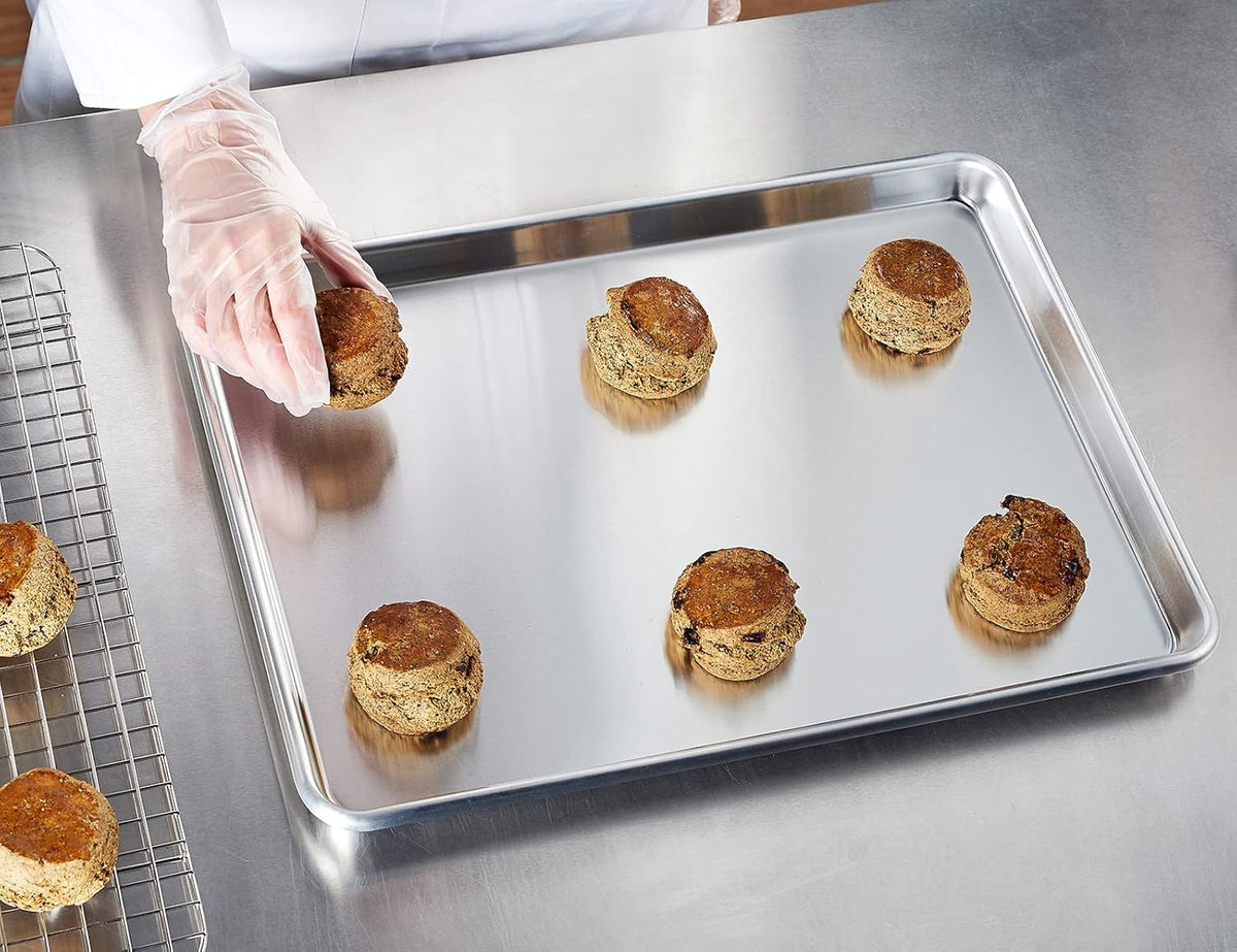 CURTA 6 Pack Aluminum Sheet Pan, NSF Listed Half Size 18 x 13 inch Commercial Bakery Cake Bun Pan, Baking Tray