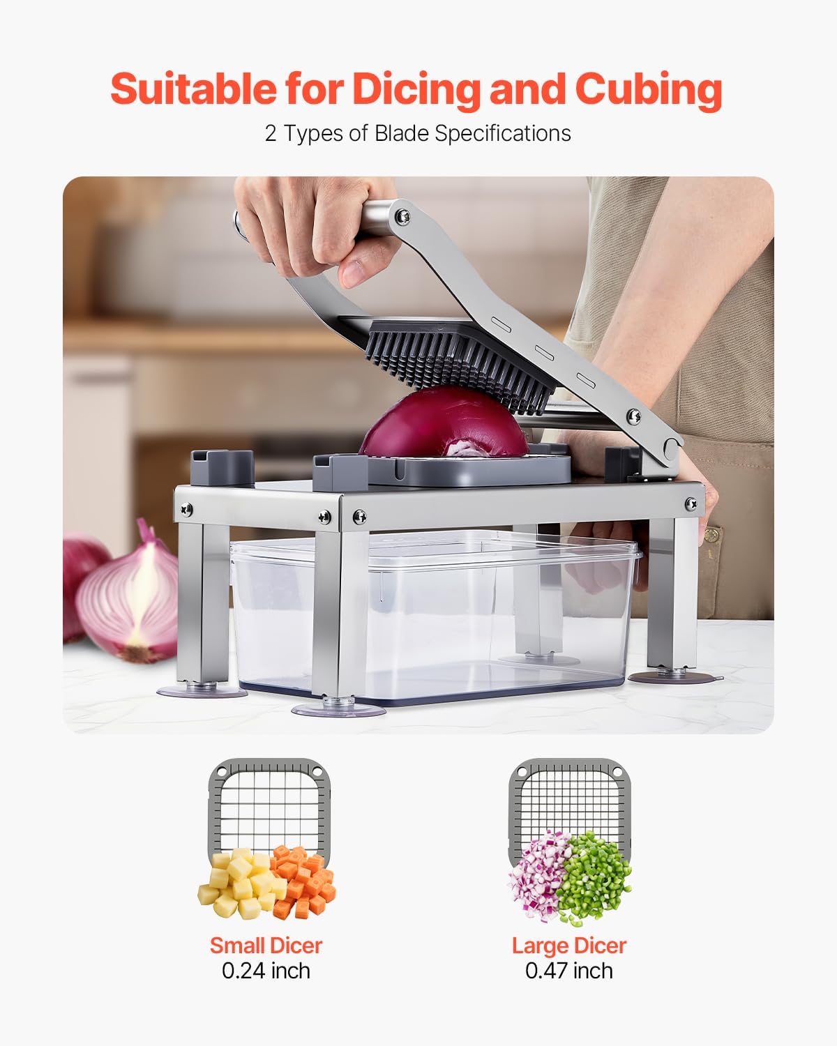 VEVOR Vegetable Chopper Mandoline Slicer, All-in-1 Food Veggie Cutter with 8 Stainless Steel Blades, Cheese Grater Onion Potato Salad Dicer with Container,Kitchen Gadgets&Essentials Home Appliances