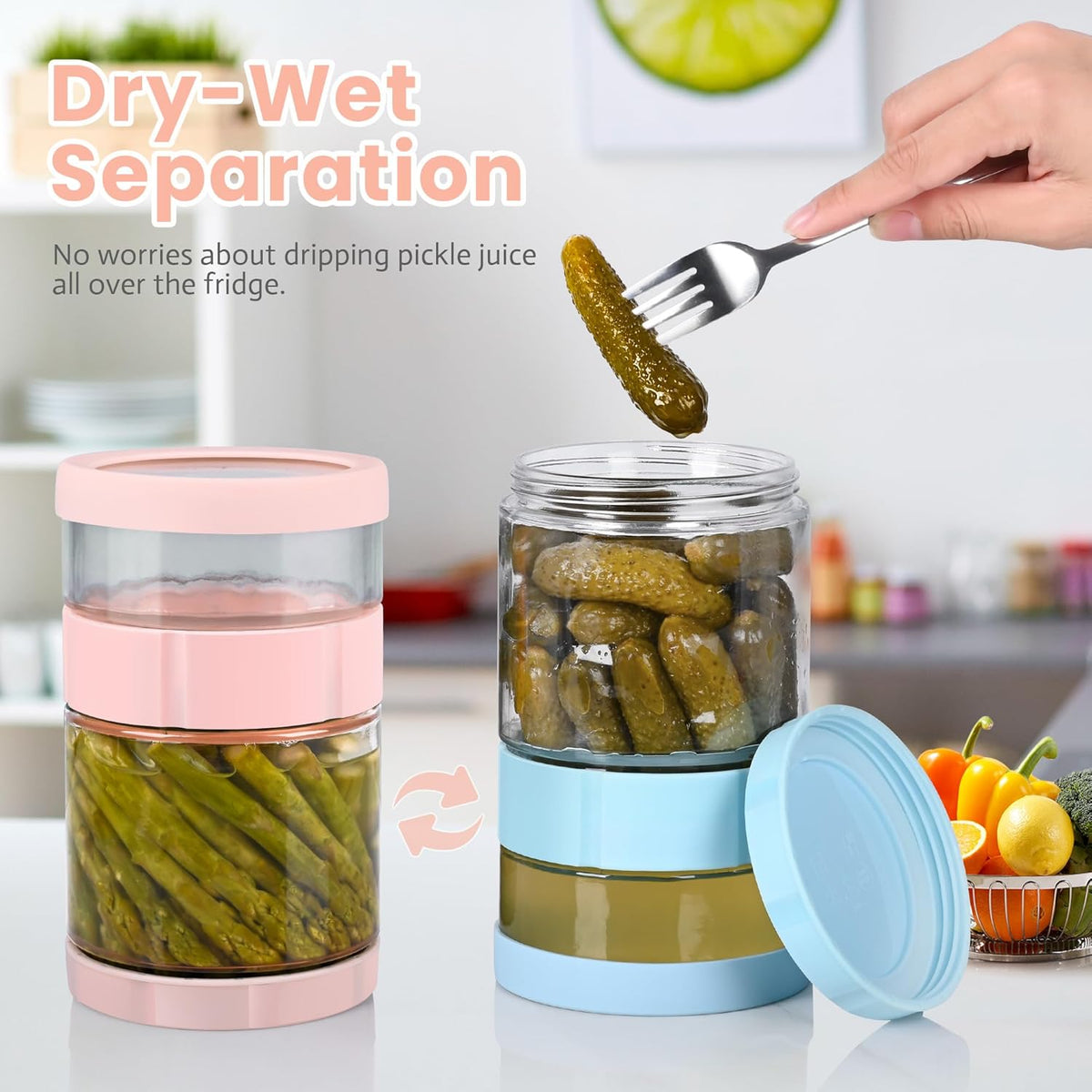 Glass Pickle Jar with Strainer Flip, 56oz Airtight Pickle Container, Leak-proof Juice Separator Pickle Flip Jar with Sealing Silicone Ring for Olive, Sliced Pickle and Jalapeno, Dishwasher Safe