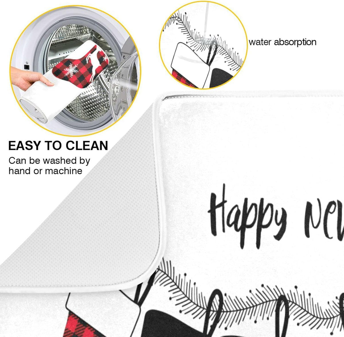 Super Absorbent Dish Drying Mat, Microfiber Fast-Drying Dish Mat, 24" x 18", Kitchen Dish Drying Pad, Christmas Stockings