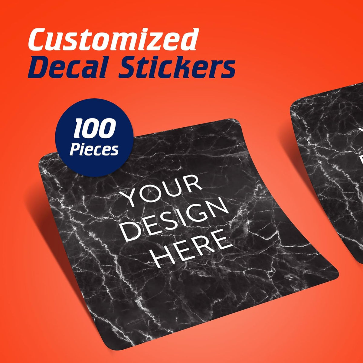 100 Custom Vinyl Stickers - Upload Your own Image, Text, Design, Logo - Personalized Logo Labels for Handmade, Packaging, Bottle, Jars, Candle, Brand Stickers (Black Marble, 2x2 Square)