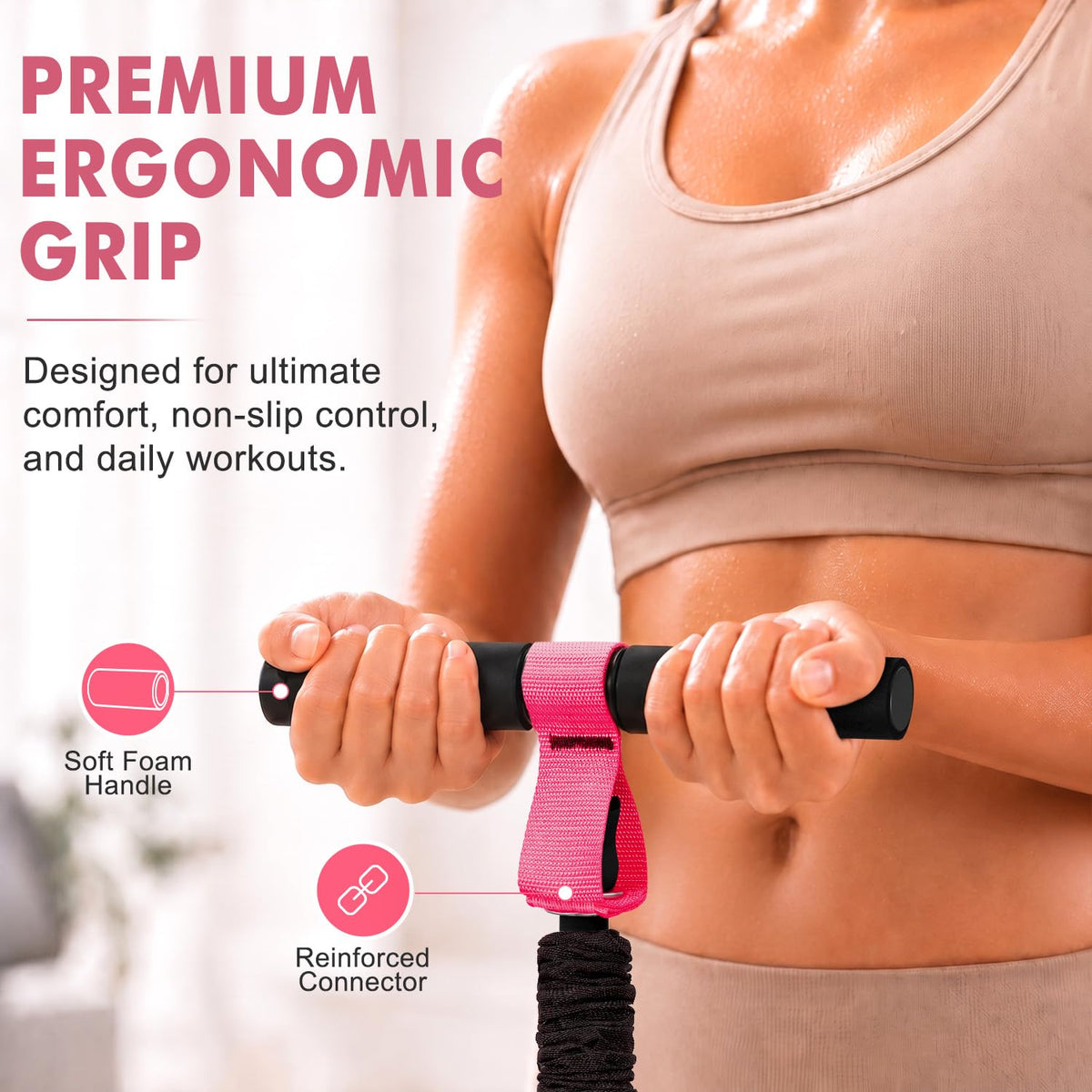 Pedal Resistance Band with Handle for Women, Home Gym Exercise Equipment