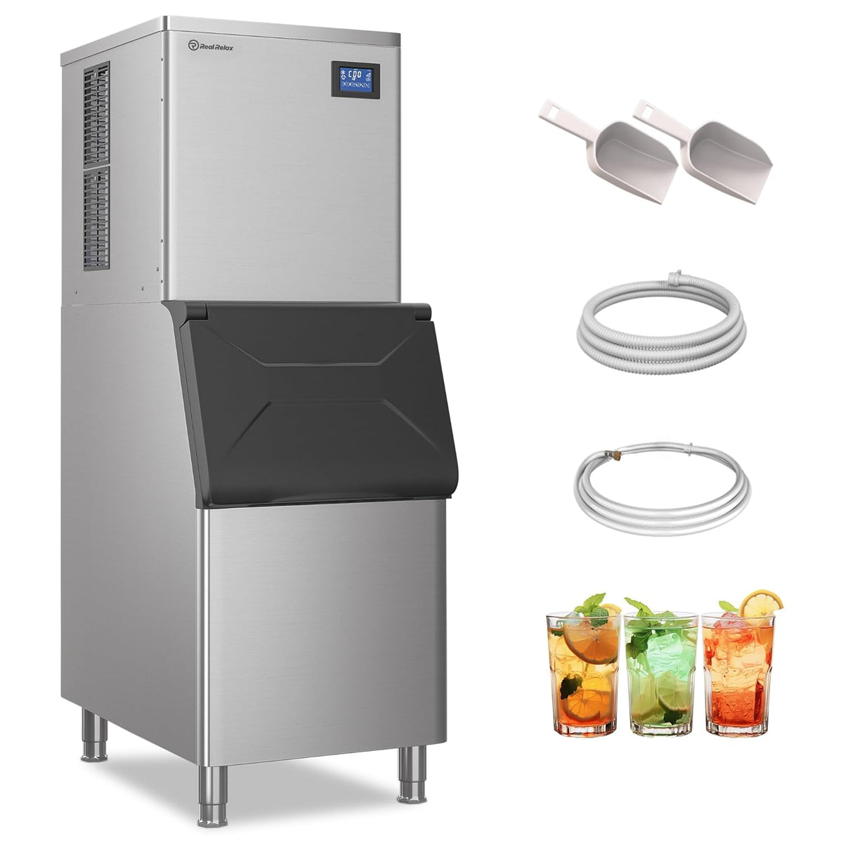 Commercial Ice Maker Machine, 550 lbs /24 h, 330 lbs Storage Bin, ETL Approval Industrial Ice Machine, Stainless Steel, Automatic Cleaning, Perfect for Bar/Cafe/Restaurant, with Ice Shovels
